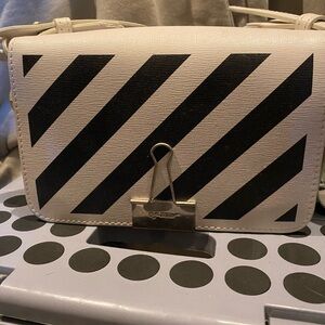 Off-White Black and White Diagonal Stripe Crossbody Bag